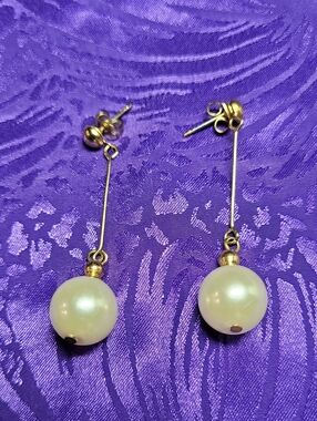 Vintage Gold Pearl Drop Earrings - Women Jewelry